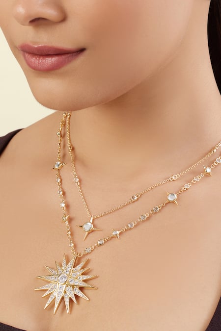 Shop_Isharya_Gold Plated Starfall Layered Pendant Necklace _Online_at_Aza_Fashions