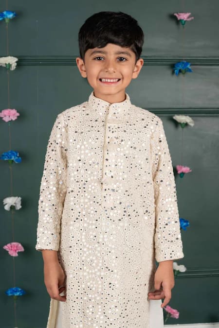 Shruti Jalan_Off White Georgette, Shantoon Mirrors, Embroidery Kurta And Salwar Set _Online_at_Aza_Fashions