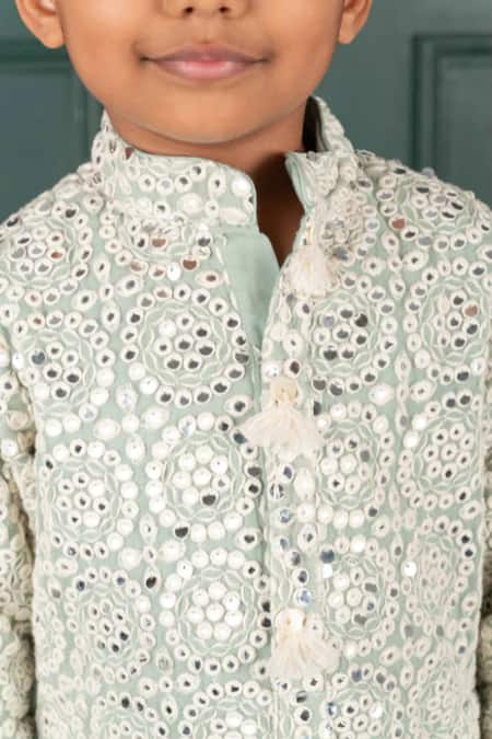 Shruti Jalan_Blue Georgette, Shantoon Mirrors, Embroidery Work Kurta And Salwar Set _Online_at_Aza_Fashions