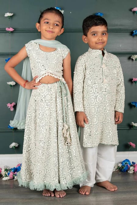 Buy_Shruti Jalan_Blue Georgette, Shantoon Mirrors, Embroidery Work Kurta And Salwar Set _Online_at_Aza_Fashions