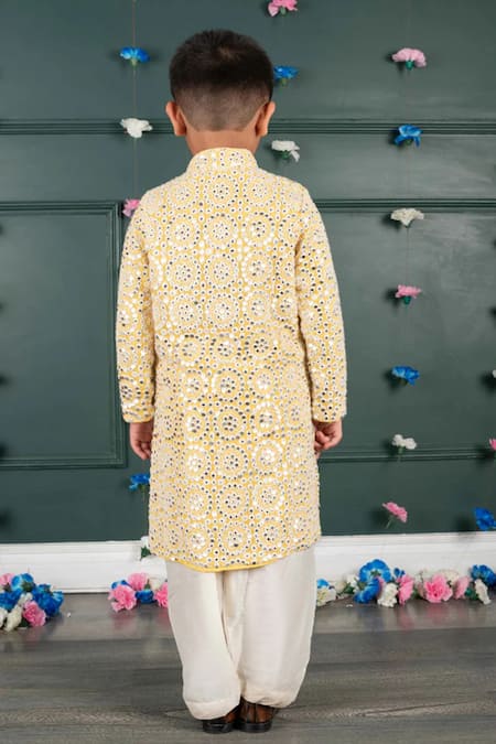 Shop Shruti Jalan Yellow Georgette, Shantoon Mirrors, Embroidery Kurta And Salwar Set at Aza Fashions Shop_Shruti Jalan_Yellow Georgette, Shantoon Mirrors, Embroidery Kurta And Salwar Set _at_Aza_Fashions