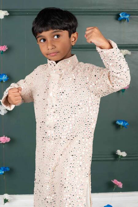 Shruti Jalan_Pink Georgette, Shantoon Mirrors, Embroidery Kurta And Salwar Set _Online_at_Aza_Fashions