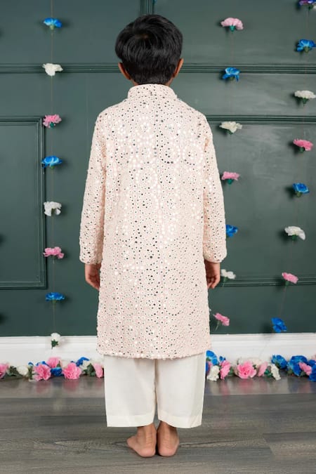 Shop_Shruti Jalan_Pink Georgette, Shantoon Mirrors, Embroidery Kurta And Salwar Set _at_Aza_Fashions