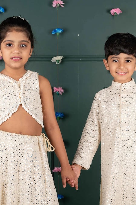 Buy_Shruti Jalan_Off White Georgette, Net Sequins, Embroidery, Mirrors Lehenga Set _Online_at_Aza_Fashions