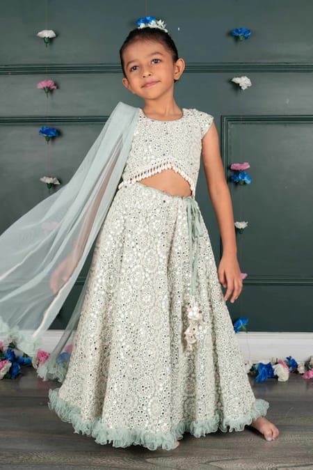 Buy_Shruti Jalan_Green Georgette, Net Embroidery, Mirrors Lehenga Set _Online_at_Aza_Fashions