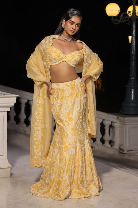 House Of Armuse Embroidered Fishcut Lehenga Set  