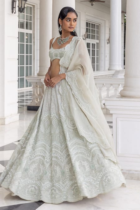 House Of Armuse_Sky Blue Silk Organza, Organza, Satin Embroidery, Sequins Lehenga Blouse Set _Online_at_Aza_Fashions