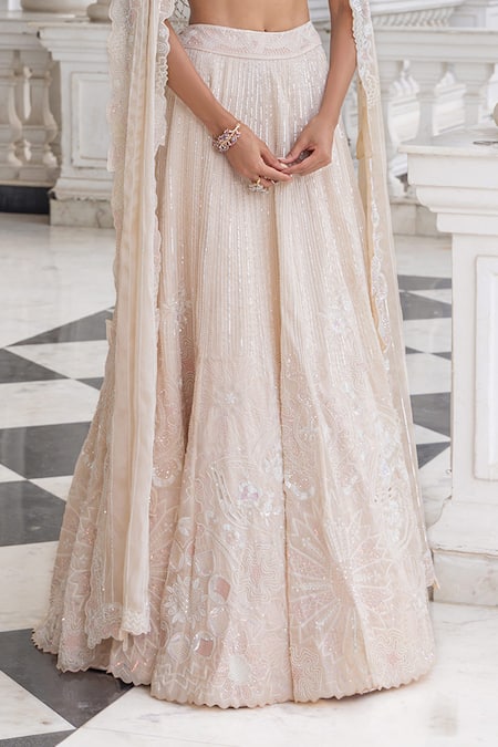 House Of Armuse_Pink Organza, Satin Sequins, Scallop Blouse And Shimmer Embellished Lehenga Set _Online_at_Aza_Fashions