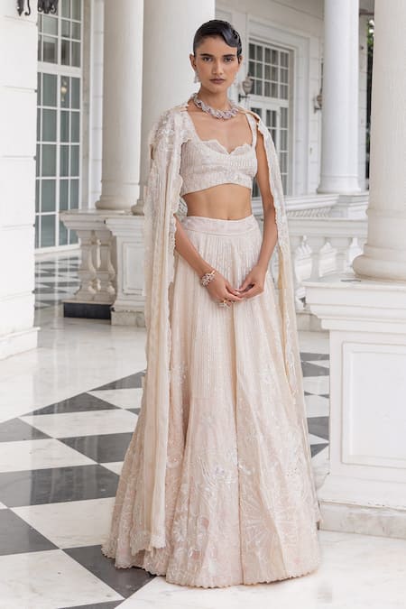 House Of Armuse Scallop Blouse & Shimmer Embellished Lehenga Set 