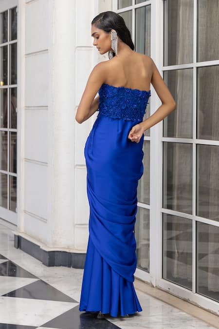 House Of Armuse Embroidered Corset Gown With Structured Cape 