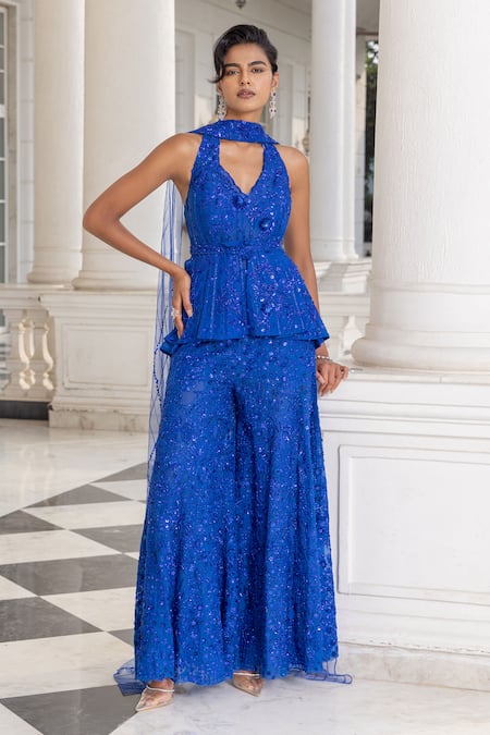 House Of Armuse Beadwork Peplum Kurta Sharara Set 