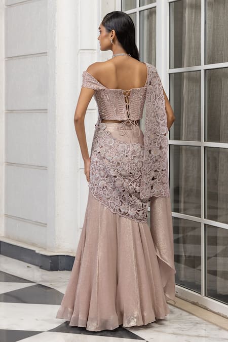 House Of Armuse Embroidered Corset & Pre-Draped Saree Set 