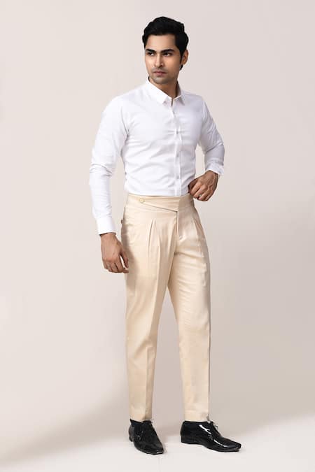 Aryavir Malhotra Cream Cotton Lycra Pant 