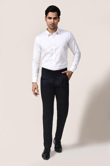 Aryavir Malhotra Navy Blue Cotton Lycra Pant 