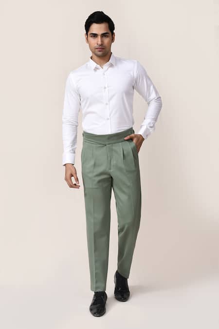 Aryavir Malhotra Olive Green Korean Lycra Pant 