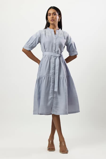 Linera Cord Embroidered Tiered Dress 