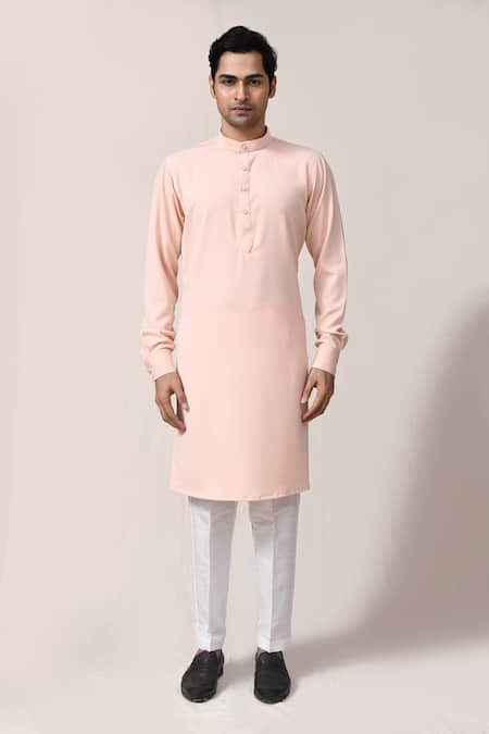 Arihant Rai Sinha_Peach Viscose Plain Kurta And Pant Set _Online_at_Aza_Fashions
