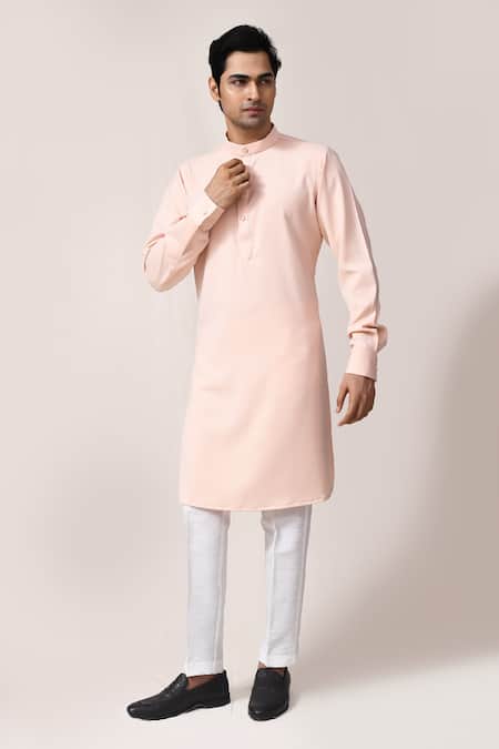 Shop_Arihant Rai Sinha_Peach Viscose Plain Kurta And Pant Set _Online_at_Aza_Fashions