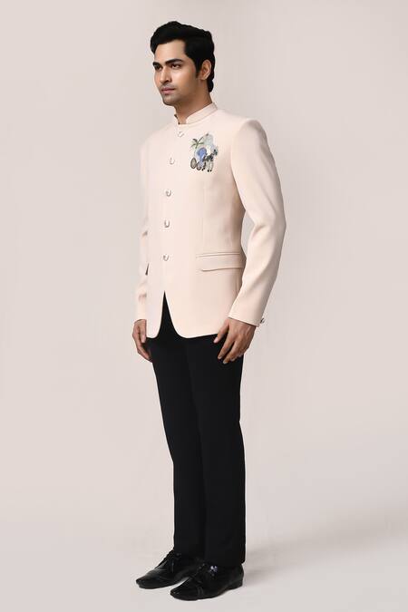 Buy_Arihant Rai Sinha_Cream Rayon Embroidery Bandhgala And Black Pant Set _Online_at_Aza_Fashions