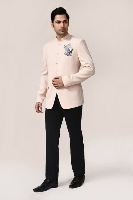 Shop_Arihant Rai Sinha_Cream Rayon Embroidery Bandhgala And Black Pant Set _Online_at_Aza_Fashions