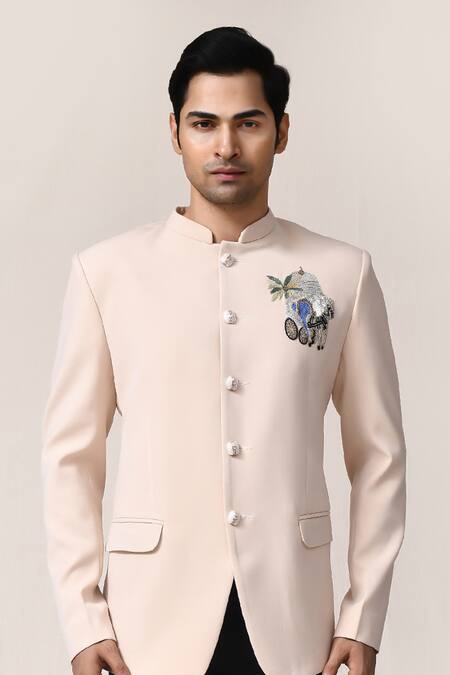 Arihant Rai Sinha_Cream Rayon Embroidery Bandhgala And Black Pant Set _at_Aza_Fashions