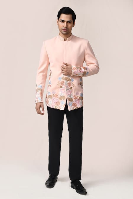 Arihant Rai Sinha Peach Hand Embroidered Bandhgala Set 