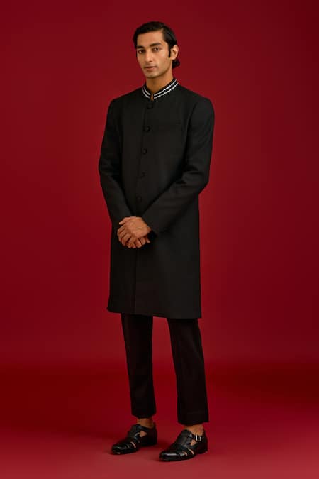 Devnaagri Pintuck Pattern Sherwani & Pant Set 