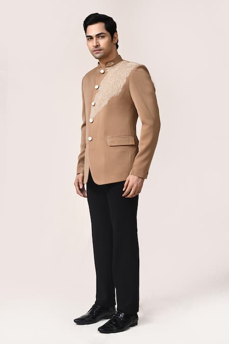 Buy_Arihant Rai Sinha_Beige Rayon Embroidery Terry Bandhgala And Pant Set _Online_at_Aza_Fashions