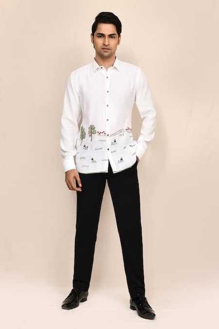 Aryavir Malhotra White Thread Work Shirt 
