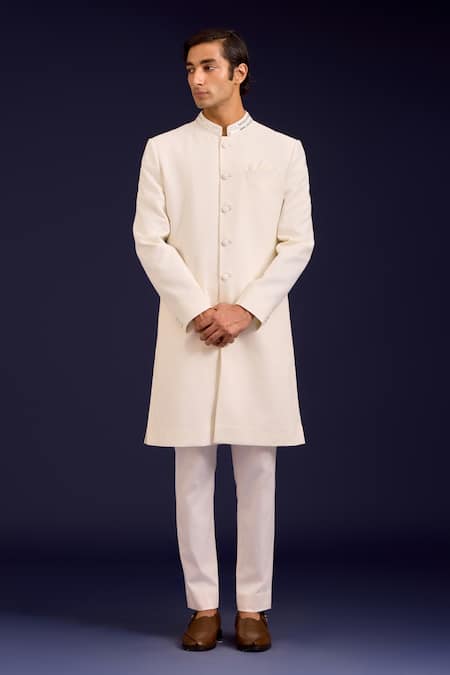 Devnaagri Pintuck Pattern Sherwani & Pant Set 