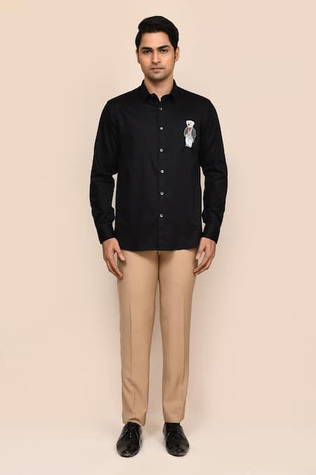 Aryavir Malhotra_Black Cotton Embroidery Giza Shirt _Online_at_Aza_Fashions