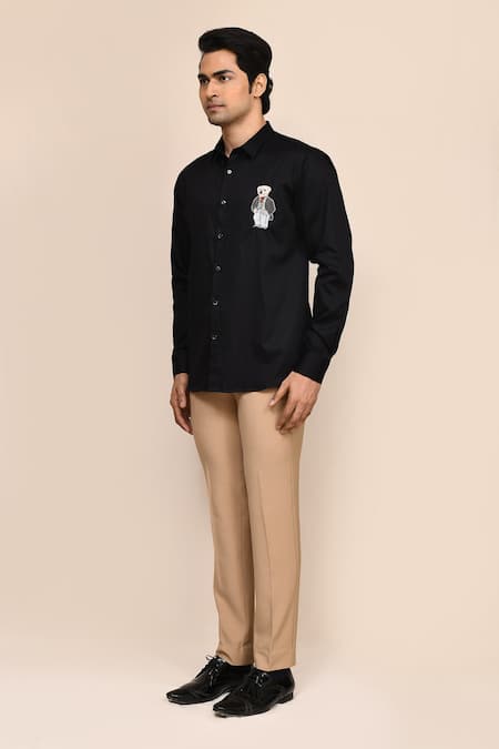 Buy_Aryavir Malhotra_Black Cotton Embroidery Giza Shirt _Online_at_Aza_Fashions