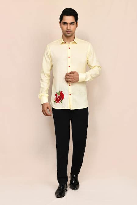 Aryavir Malhotra Yellow Linen Cotton Shirt 
