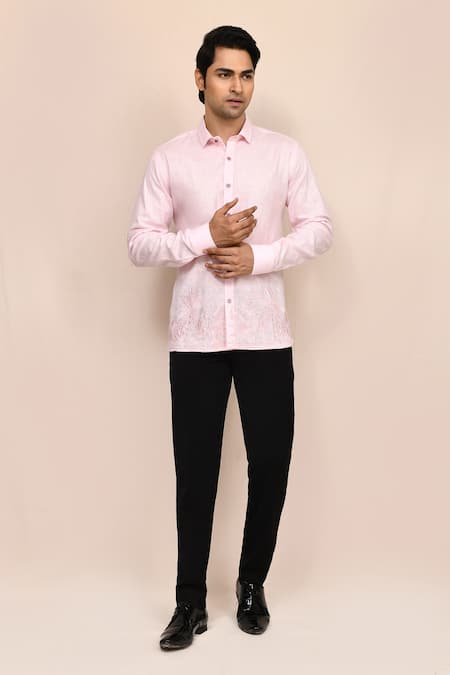 Aryavir Malhotra Pink Linen Cotton Shirt 