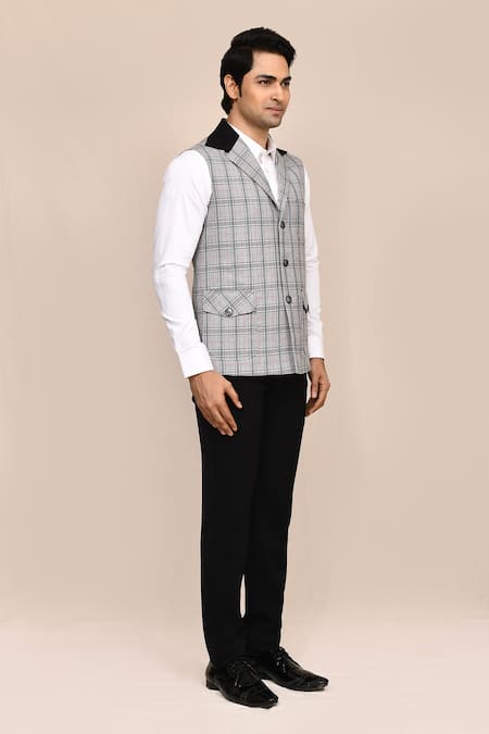 Buy_Arihant Rai Sinha_Gray Plaid Nehru Jacket _Online_at_Aza_Fashions