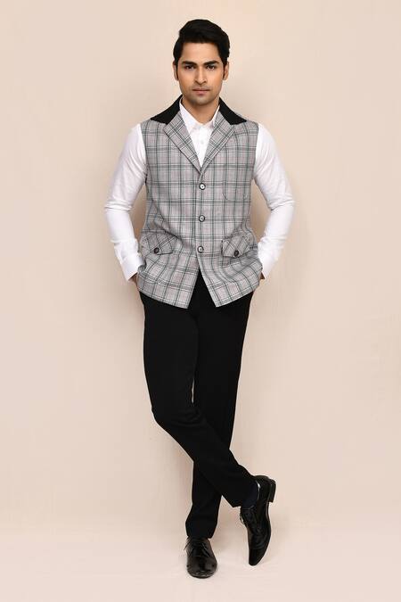 Arihant Rai Sinha_Gray Plaid Nehru Jacket _at_Aza_Fashions