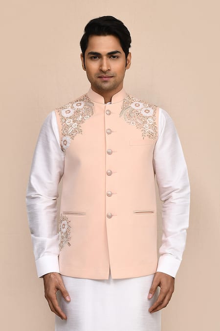 Arihant Rai Sinha Peach Hand Work Nehru Jacket 