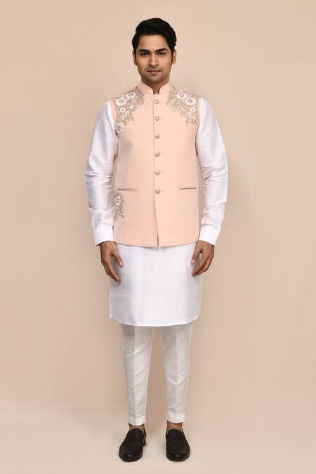 Arihant Rai Sinha_Peach Embroidery Hand Work Nehru Jacket _Online_at_Aza_Fashions