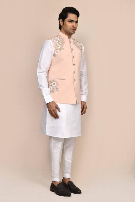 Shop_Arihant Rai Sinha_Peach Embroidery Hand Work Nehru Jacket _Online_at_Aza_Fashions