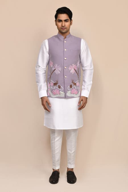 Arihant Rai Sinha_Lavender Embroidery Mauve Nehru Jacket _Online_at_Aza_Fashions