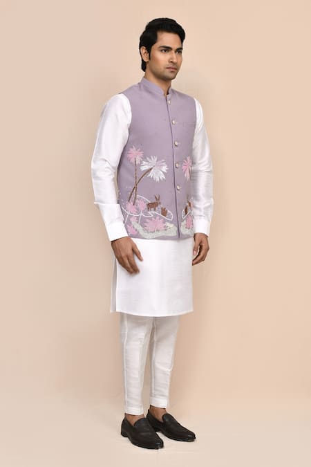 Buy_Arihant Rai Sinha_Lavender Embroidery Mauve Nehru Jacket _Online_at_Aza_Fashions