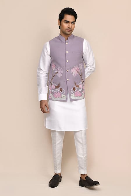 Shop_Arihant Rai Sinha_Lavender Embroidery Mauve Nehru Jacket _Online_at_Aza_Fashions