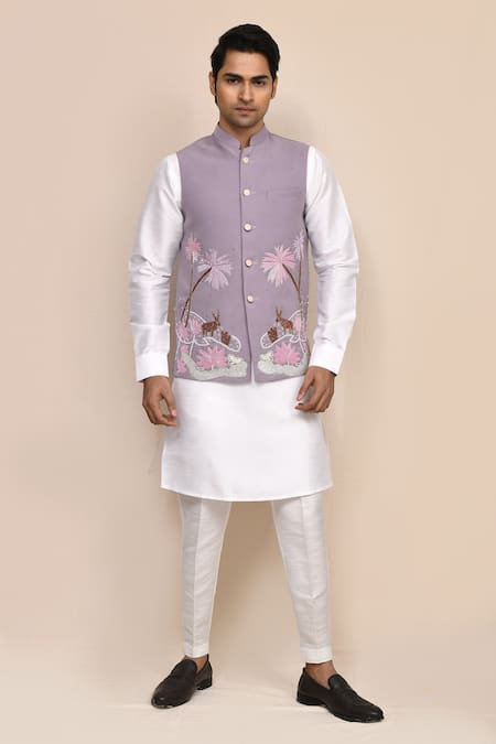 Arihant Rai Sinha_Lavender Embroidery Mauve Nehru Jacket _at_Aza_Fashions