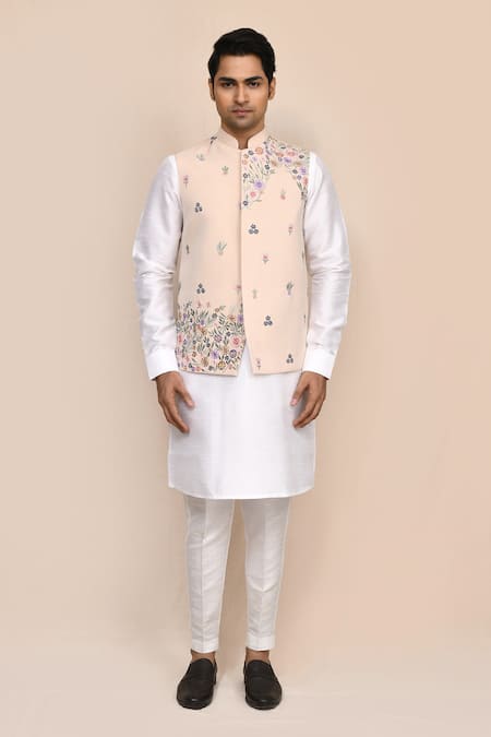 Arihant Rai Sinha_Peach Embroidery Nehru Jacket _Online_at_Aza_Fashions