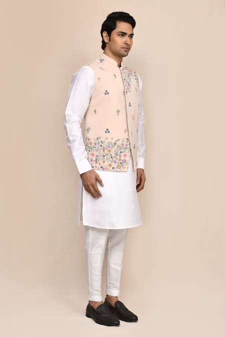 Buy_Arihant Rai Sinha_Peach Embroidery Nehru Jacket _Online_at_Aza_Fashions