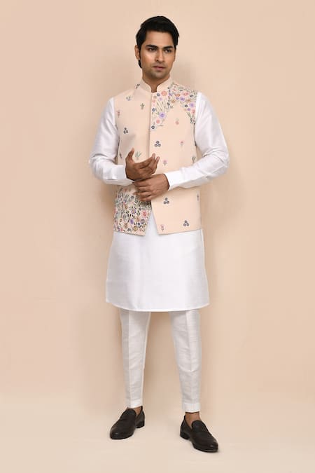 Shop_Arihant Rai Sinha_Peach Embroidery Nehru Jacket _Online_at_Aza_Fashions
