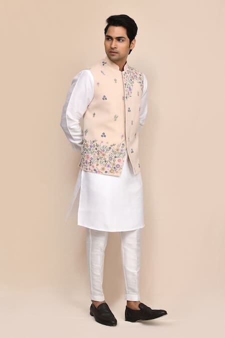 Arihant Rai Sinha_Peach Embroidery Nehru Jacket _at_Aza_Fashions