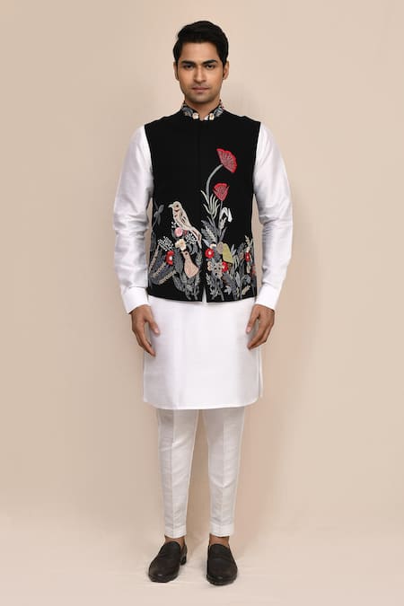 Arihant Rai Sinha_Black Embroidery Nehru Jacket _Online_at_Aza_Fashions
