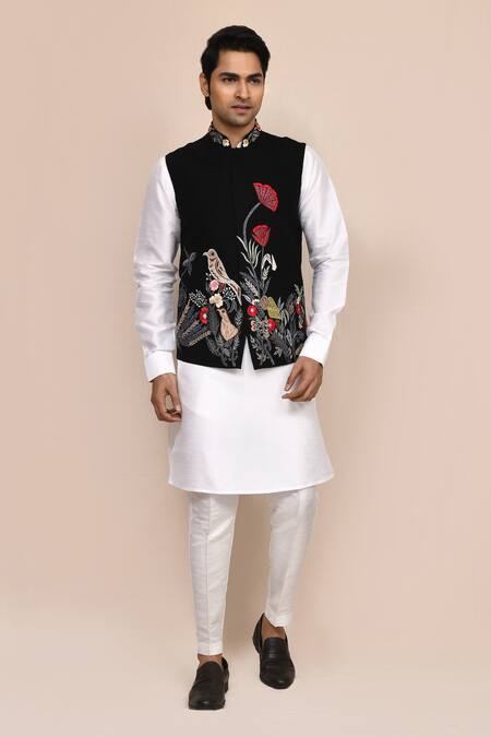 Shop_Arihant Rai Sinha_Black Embroidery Nehru Jacket _Online_at_Aza_Fashions