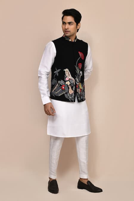 Arihant Rai Sinha_Black Embroidery Nehru Jacket _at_Aza_Fashions